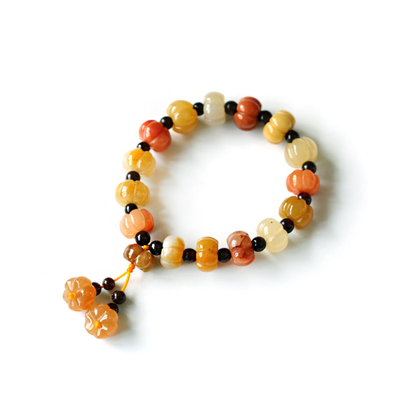 Natural Golden Silk Jade Pumpkin Beads Bracelet - LuxeBloom